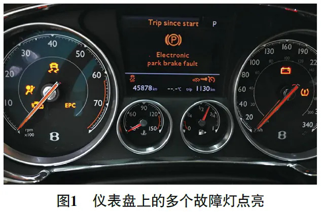 2016款宾利GT仪表盘上的多个故障灯点亮
