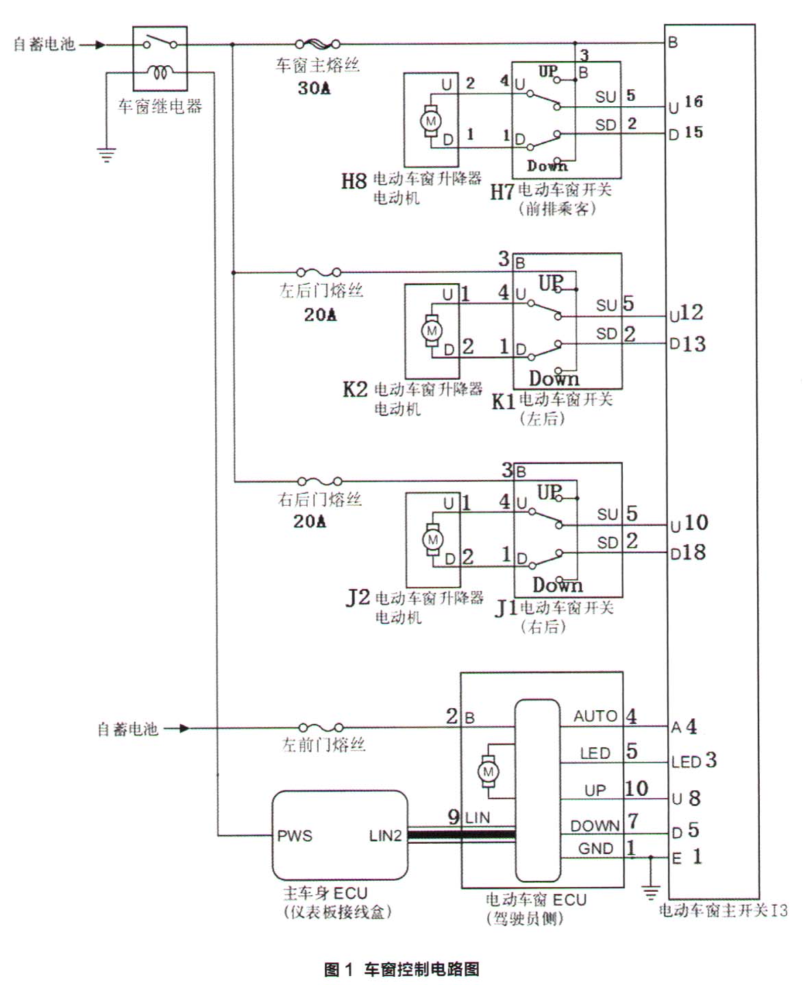 丰田卡罗拉轿车右后车窗无法升降检修