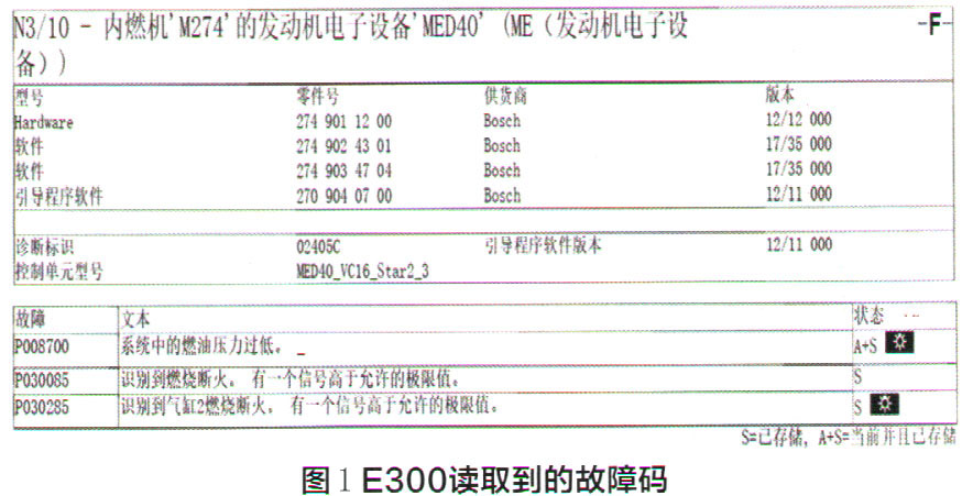 奔驰E300轿车发动机故障灯亮